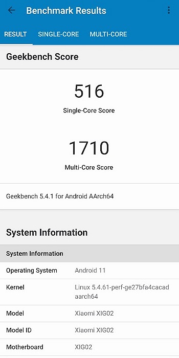 au Redmi Note 10 JE XIG02 Geekbench ベンチマークスコア