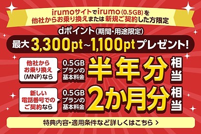 irumo 0.5GB キャンペーン 5月