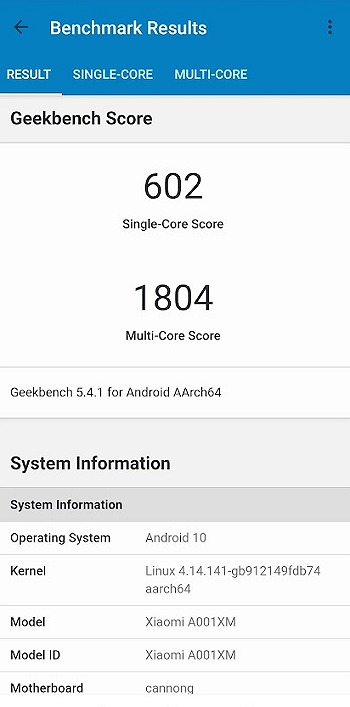 ソフトバンク Redmi Note 9T A001XM Geekbench ベンチマーク