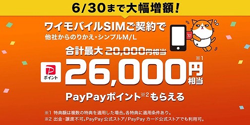 ワイモバイル SIM キャンペーン ヤフー店 6月